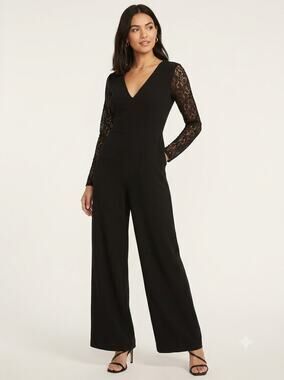 BCBG Black Lace-Sleeve Jumpsuit, Size 8